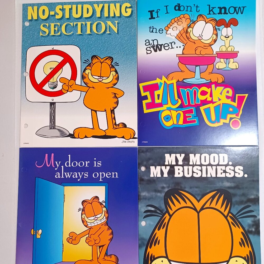 Vintage Garfield the Cat School Folders Portfolios Lot of Four